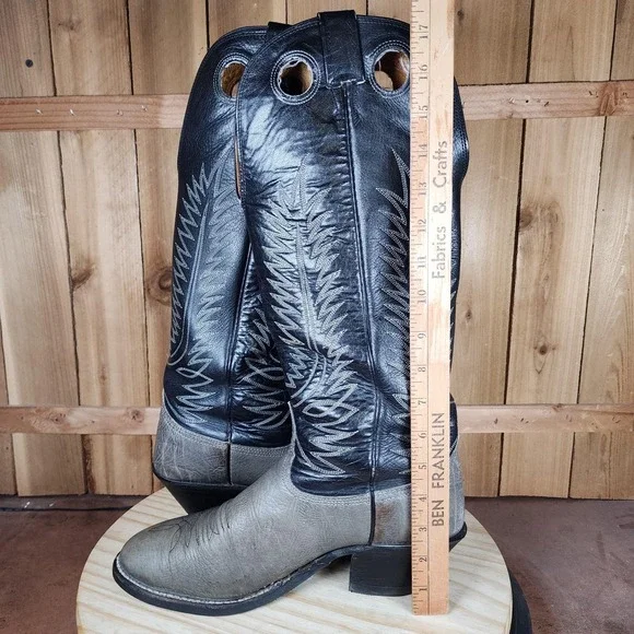 Vintage Nocona Buckaroo Tall Boots Mens 9.5 D Black Gray Leather Western Cowboy